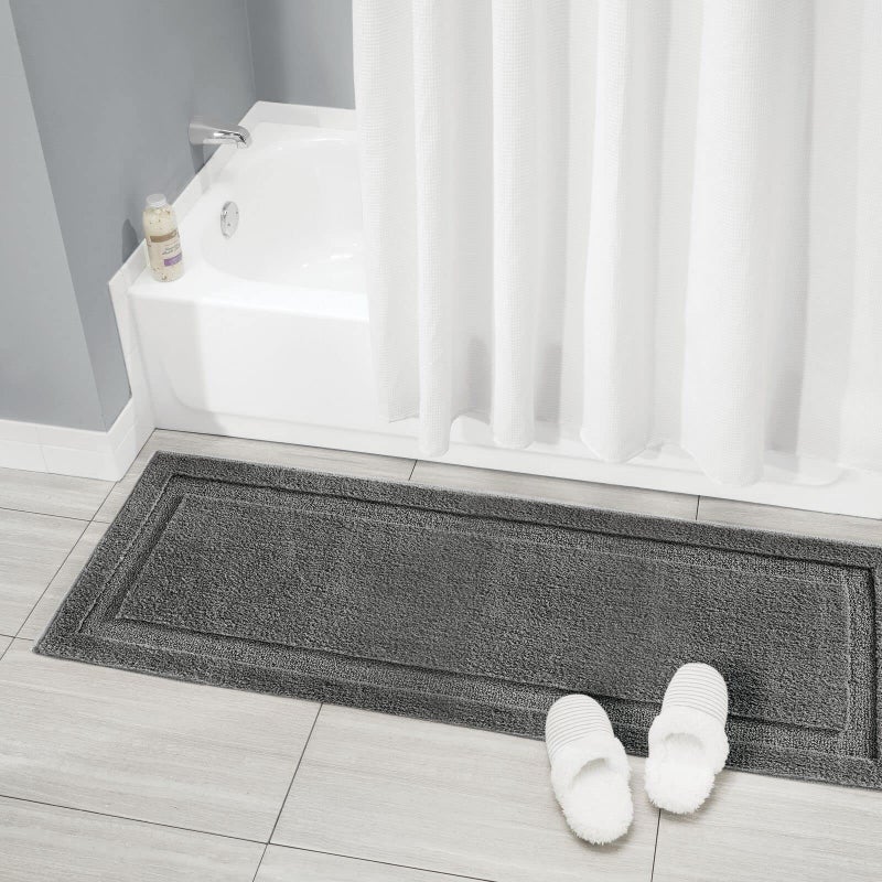 mDesign Large Modern Bath Mat Runner - Non-Skid Bathroom Rug - Long Oversized Machine Washable Floor Carpet - Extra Long Hydra Collection - Charcoal Gray - Image 3